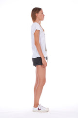 Island Mood - V Neck - Loose Fit - Top - Colour White and sunset mini shorts - Colour Anthracite 3