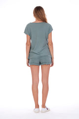 Natural Rebel - V Neck - Loose Fit - Top - Colour Green and sunset mini shorts - Colour Green - 4
