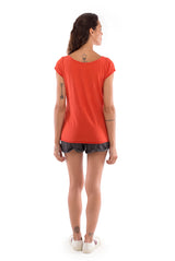 Girls just wanna - Round Neck - Cut Off - Top -Colour Terracotta and sunset mini shorts anthracite 4