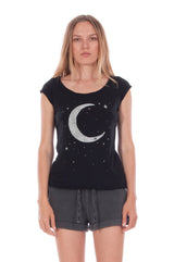 Moon - Round Neck - Cut Off - Top - Colour Black and sunset mini shorts - Colour Anthracite 2