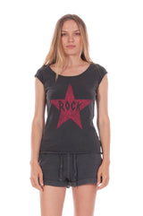Rock Star - Round Neck - Cut Off - Top - Colour Anthracite and sunset mini shorts - Colour Anthracite 2