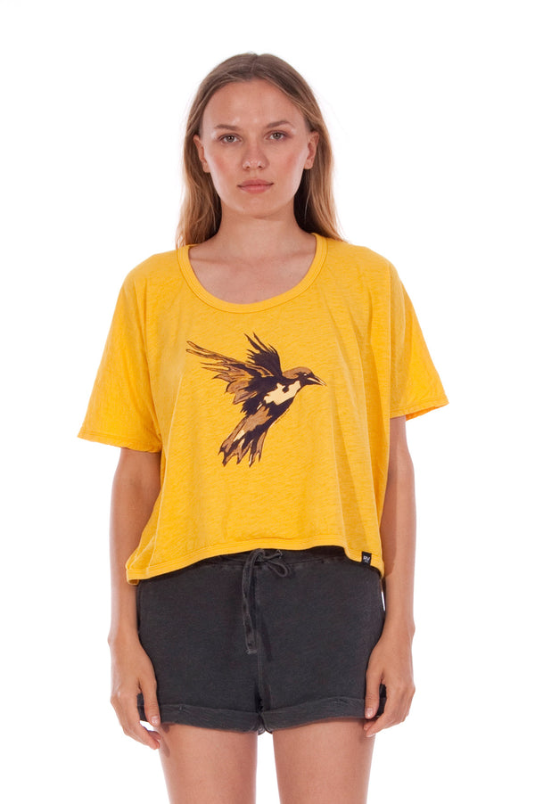 Gold Raven - Round Neck - Wide - Loose Fit - Top - Colour Yellow and sunset mini shorts - Colour Anthracite - 2