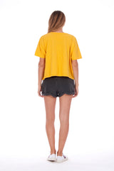 Gold Raven - Round Neck - Wide - Loose Fit - Top - Colour Yellow and sunset mini shorts - Colour Anthracite - 4