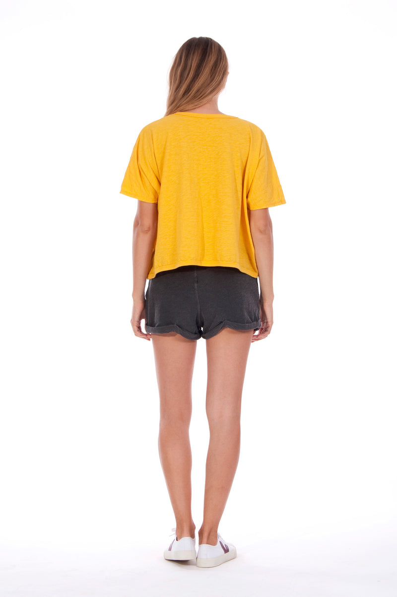 Gold Raven - Round Neck - Wide - Loose Fit - Top - Colour Yellow and sunset mini shorts - Colour Anthracite - 4