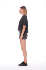 Girls just wanna- Round Neck - Wide - Loose Fit - Top - Colour Anthracite and sunset mini shorts - Colour Anthracite - 3