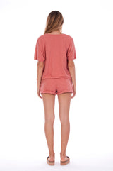 Island Soul - Round Neck - Wide - Loose Fit - Top - Colour Clay and sunset mini shorts - Colour Clay - 4