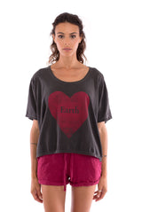 Love Earth - Round Neck - Loose Fit - Top - Colour Anthracite and sunset mini shorts - Colour Garnet - 2