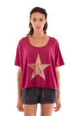 Star - Round Neck - Loose Fit - Top - Colour Garnet and sunset mini shorts - Colour Anthracite-2