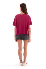 Star - Round Neck - Loose Fit - Top - Colour Garnet and sunset mini shorts - Colour Anthracite-4