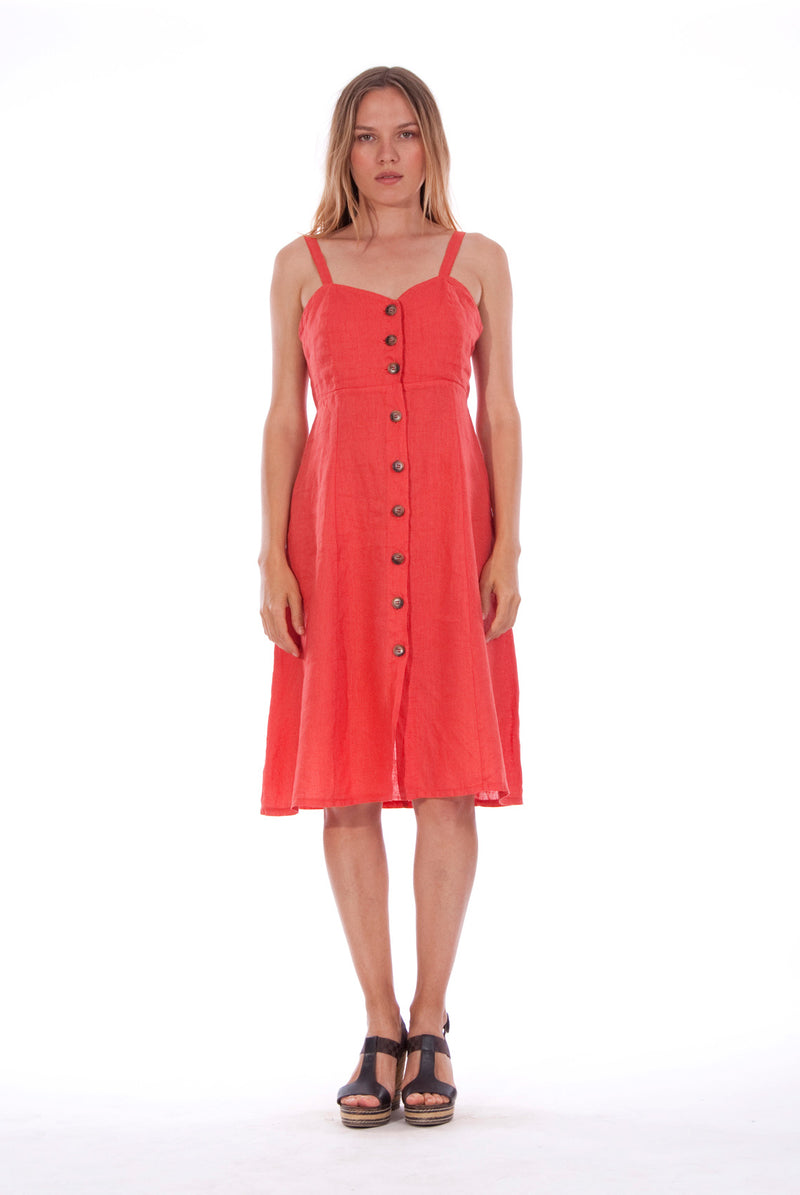 Capri - Linen - Midi Dress - RV by Elisa F - Colour Red 1