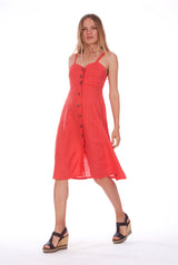 Capri - Linen - Midi Dress - RV by Elisa F - Colour Red 4