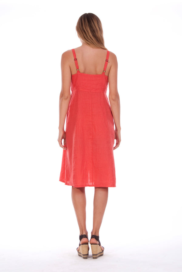 Capri - Linen - Midi Dress - RV by Elisa F - Colour Red 2