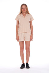Creta - Linen Shorts - RV by Elisa F - Colour Sand and Monet - Shirt - Colour Sand 3