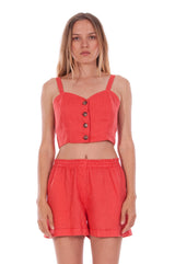 Capri - Linen Top - RV by Elisa F - Colour Red and Creta shorts - Colour Red 2