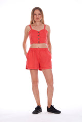 Capri - Linen Top - RV by Elisa F - Colour Red and Creta shorts - Colour Red 1