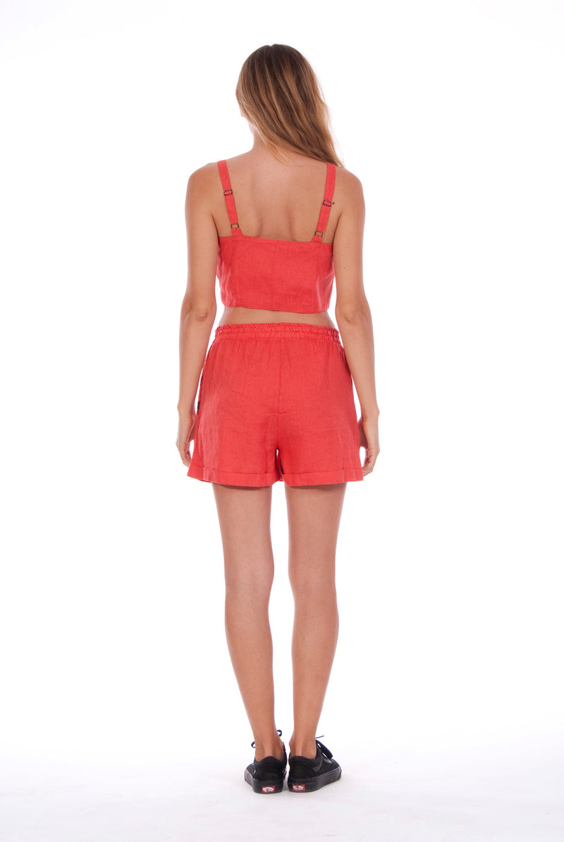 Creta - Linen Shorts - RV by Elisa F - Colour Red and Capri - Top - Colour Red