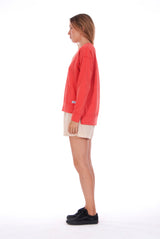 Mia - Sweatshirt - Colour Red and Creta Shorts - Colour Sand 3