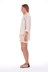 Creta - Linen Shorts - RV by Elisa F - Colour Sand and Monet - Shirt - Colour Sand 2