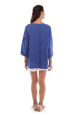 Ebba - Linen Shirt - Colour Blue and Creta shorts Colour white 4