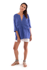 Ebba - Linen Shirt - Colour blue and Creta shorts Colour white-1