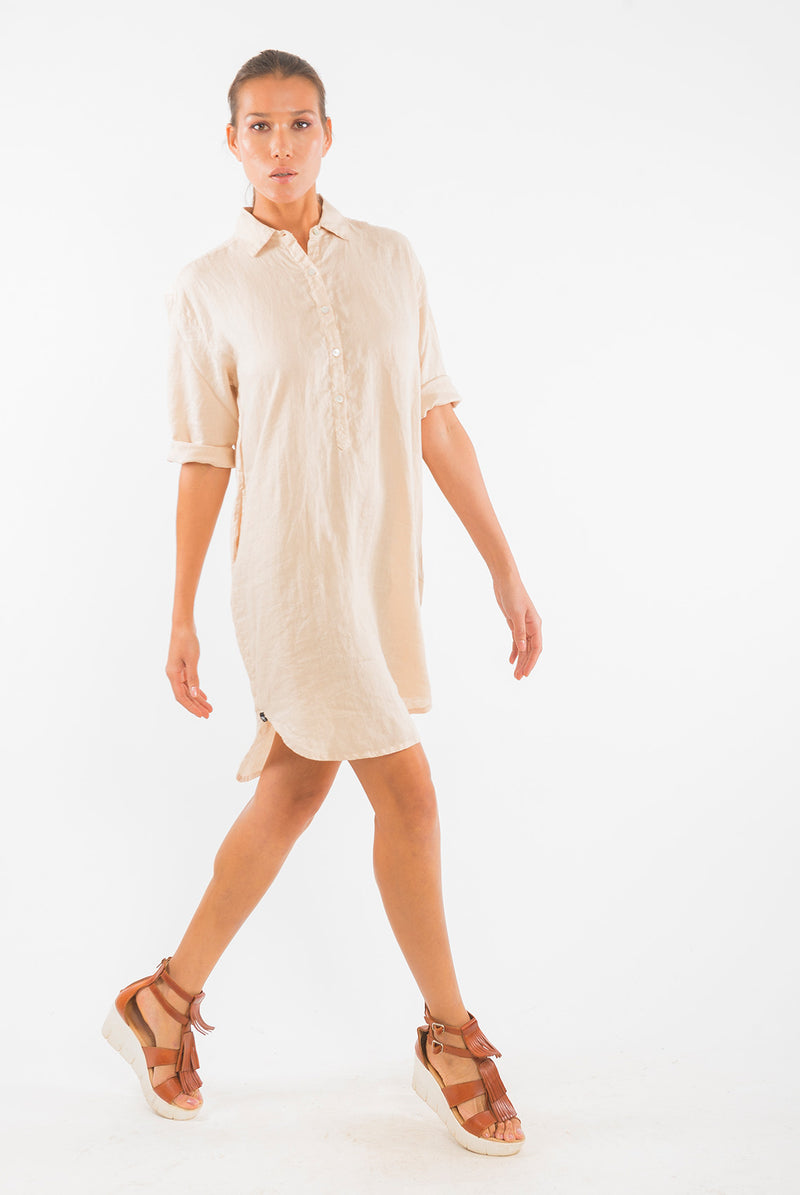 Amalfi LS Linen Shirt Dress